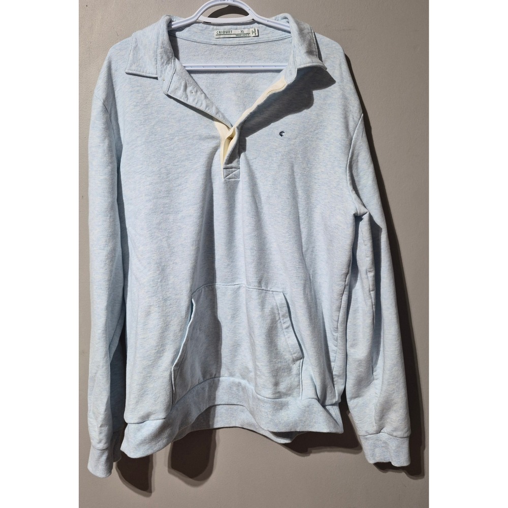 Criquet Mens XL Light Blue Heathered Long Sleeve Polo Sweatshirt Kangaroo Pocket
